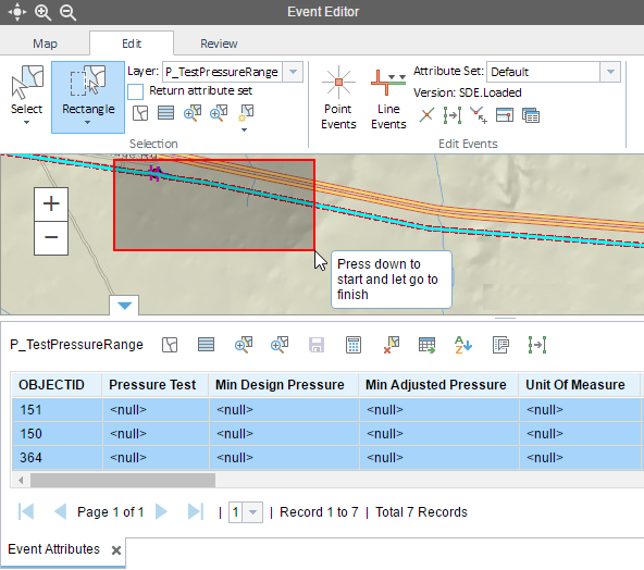 Selecting events by a bounding box